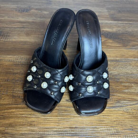 Karl Lagerfeld size 7 AMINA black open toe pearl studded quilted mule heel - Picture 11 of 13